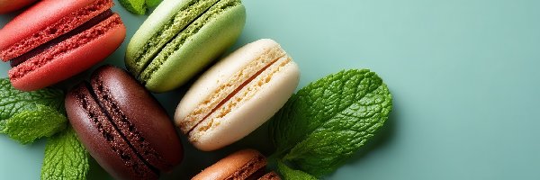 Kolorowe, Makaroniki, Ciasteczka, Listki, Zielone