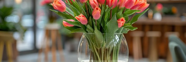Tulipany, Wazon, Szklany, Różowe