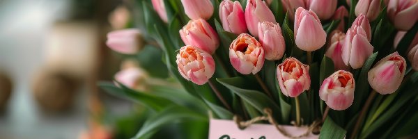 Tulipany, Bukiet, Różowe, Dzień Matki, Napis