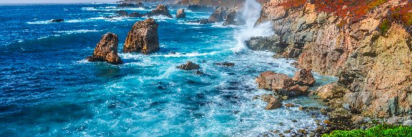 Skały, Big Sur Beach, Wybrzeże, Kalifornia, Stany Zjednoczone, Zatoka, Morze
