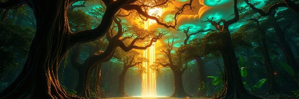 Światło, Drzewa, Przyroda, Sceniczny, Krajobraz, Fantasy, Woda, Natura, Odbicia