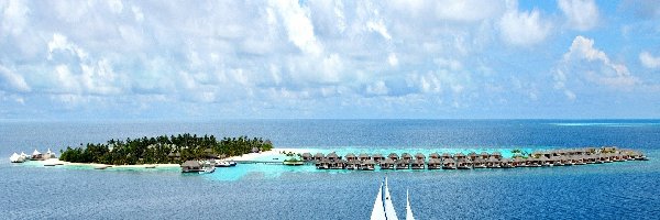 Jacht, Koralowa, Bungalow, Ocean, Wyspa, Malediwy