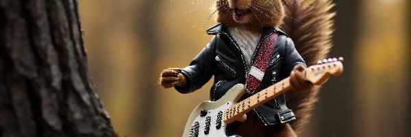 Śmieszne, Gitara, Las, Grafika, Muzyk, Wiewiórka