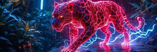 Elektryczny, Zwierzę, Kolor, Dzikie, Komputerowa, Jaguar, Oświetlenie, Grafika, Stąpanie, Drapieżne, Różowy