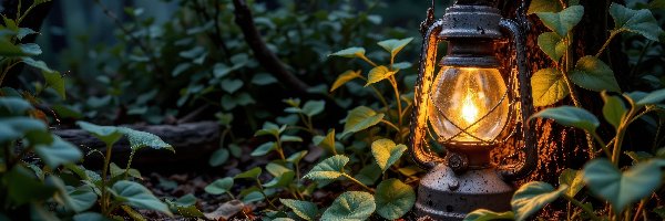 Las, Liście, Lampa, Księżyc, Drzewa