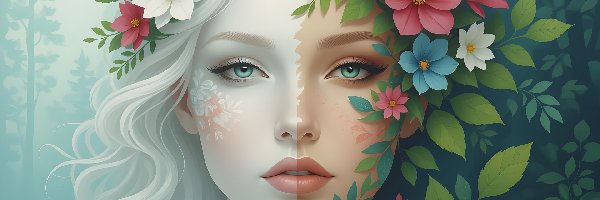 Twarz, Grafika, Kwiaty, Dziewczyna
