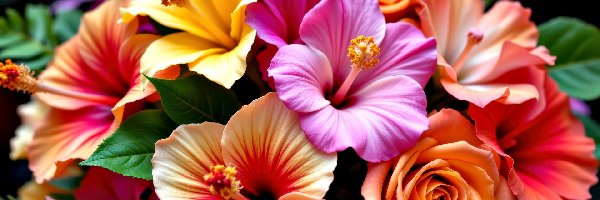 Hibiskusy, Kwiaty, Róże, Grafika AI, Bukiet