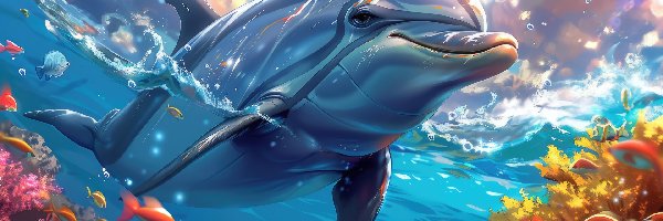 Rybki, Woda, Grafika AI, Delfin