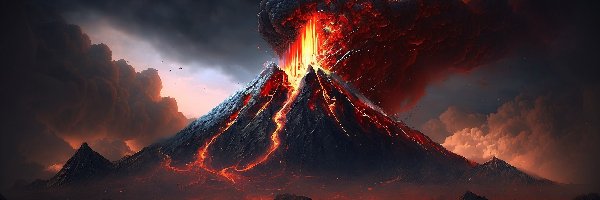 Erupcja, Grafika AI, Dym, Wulkan