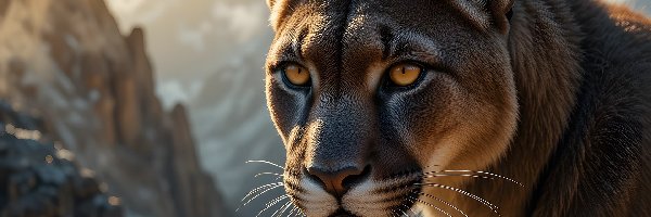 Puma, Spojrzenie, Głowa, Zbliżenie, AI