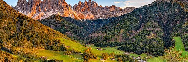 Alpy, Santa Maddalena, Dolina, Włochy, Góry
