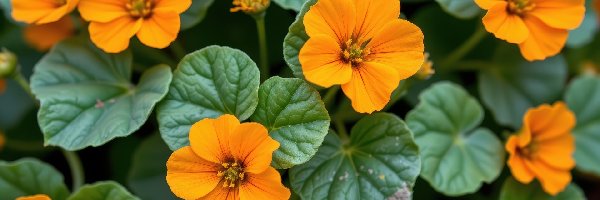 Pomarańczowe, Zielone, Kwiaty, Zbliżenie, Listki