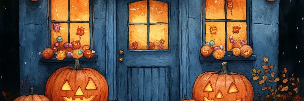 Dynie, Oświetlony, Dom, Halloween