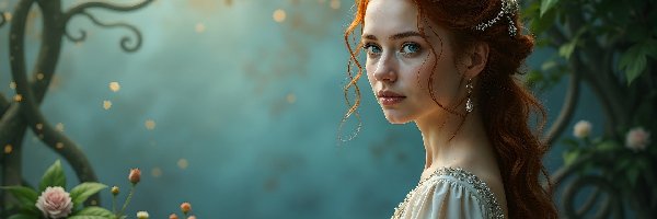 Długie, Włosy, Rude, Kobieta