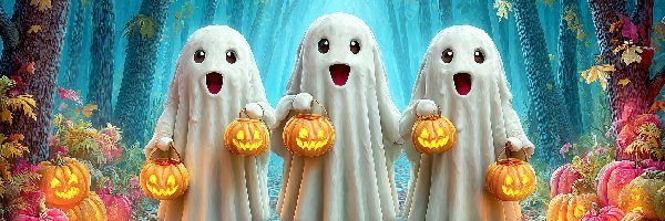 Las, Duchy, Dynie, Grafika AI, Trzy, Halloween