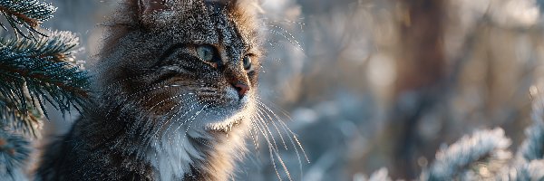 Oszronione, Grafika AI, Gałązki, Kot