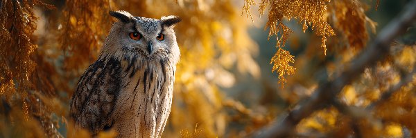 Puchacz, Grafika AI, Drzewo, Sowa