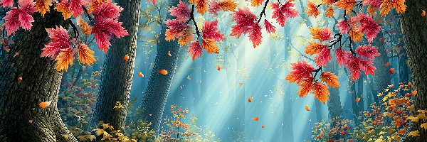 Jesienne, Drzewa, Liście, Grafika AI, Jesień