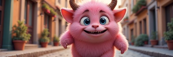 Domy, Rogi, Ulica, AI, Różowy, Stworek