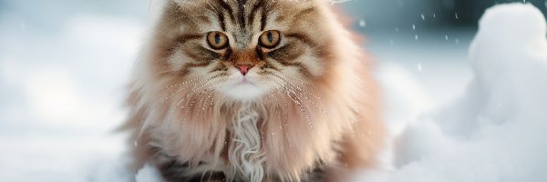 Zima, Grafika AI, Śnieg, Kot