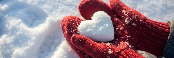 Śnieg, Rękawiczki, Serce, Miłość, Czerwone, Zima
