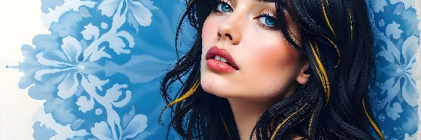 Kobieta, Niebieskie, Brunetka, AI, Oczy