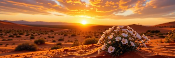 Białych, Pustynia, Zachód słońca, Roślin, Kępka, Kwiatów, Kępki, Zachód słońca
