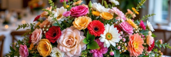 Kolorowe, Bukiet, Kwiaty, Grafika AI, Waza