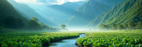 Góry, Rzeka, Dolina, AI, Rośliny