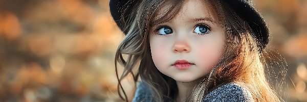 Dziewczynka, Kapelusz, Czarny, Długowłosa