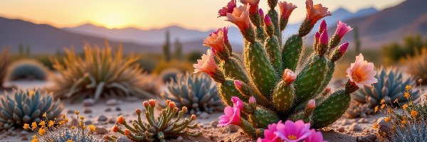 Kępki, Kwitnące, Kaktusy, Roślin, Kamienie, Piasek