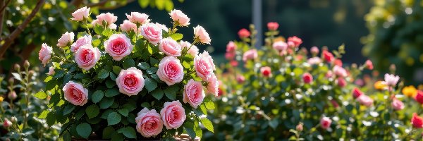 Różowe, Bukiet, Róże, Grafika AI, Ogród