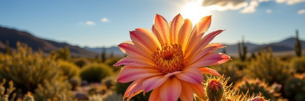 Kaktus, Niebo, Kwiat, Grafika AI, Słońce