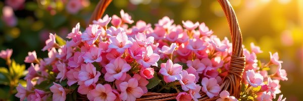 Kwiaty, Koszyk, Wiklinowy, Różowe