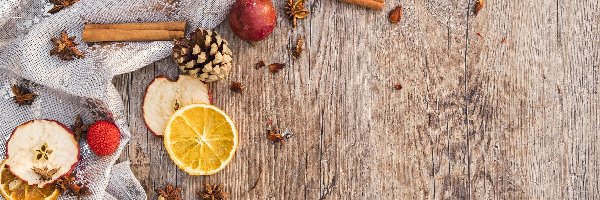 Laski, Plasterki, Kompozycja, Deski, Owoce, Cynamonu, Anyż, Szyszki