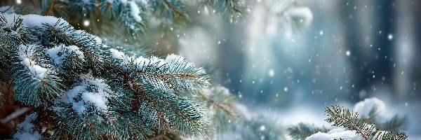 Śnieg, Grafika AI, Zima, Świerk