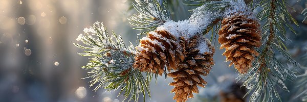 Sosna, Grafika AI, Śnieg, Szyszki