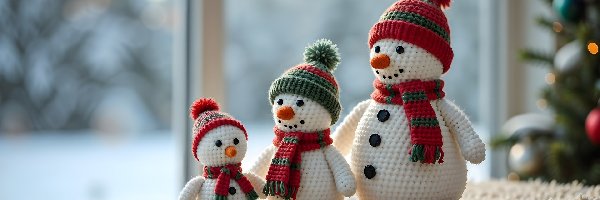 Bałwanki, Dekoracja, Czapki, Trzy