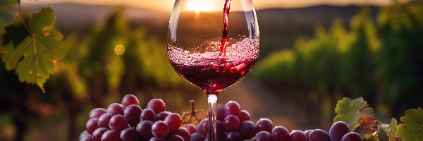 Czerwone, Kieliszek, Wino, Grafika AI, Winogrona