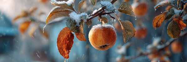 Gałązka, Grafika AI, Śnieg, Jabłko