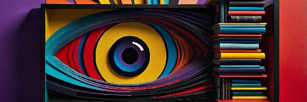 Półka, Grafika AI, Oko, Książki