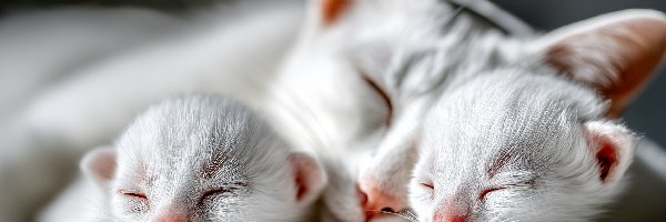 Kocięta, Koty, Dwa, Grafika AI, Białe, Śpiące