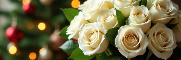 Światła, Róże, Bukiet, Grafika AI, Białe, Kwiaty