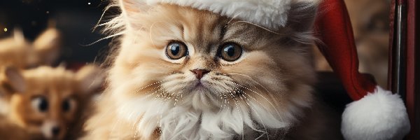 Rudy, Kot, Puszysty, Mikołaja, Czapka