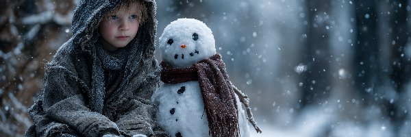 Bałwanek, Grafika AI, Zima, Chłopiec