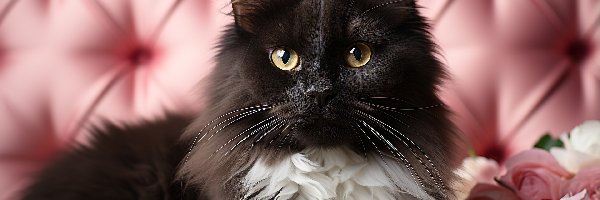 Róże, Kot, Czarno-biały