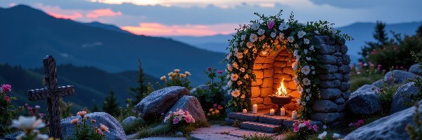 Znicz, Płonący, Murowana, Upamiętniające, Miejsce, Krzyż, Kwiaty, Kapliczka, Kamienie