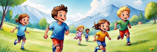 Piłka, Łąka, Dzieci