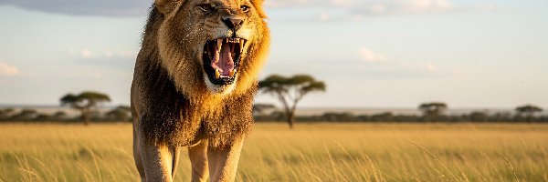 Kły, Grafika AI, Sawanna, Lew