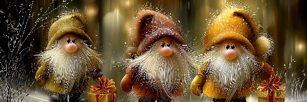 Prezenty, Długie, Brody, Grafika AI, Skrzaty, Trzy